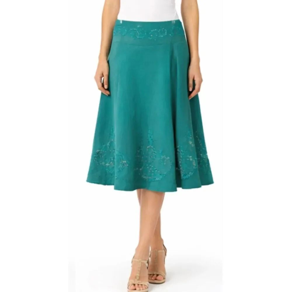 Lucy Paris turquoise corduroy beaded sequin Aline skirt size M